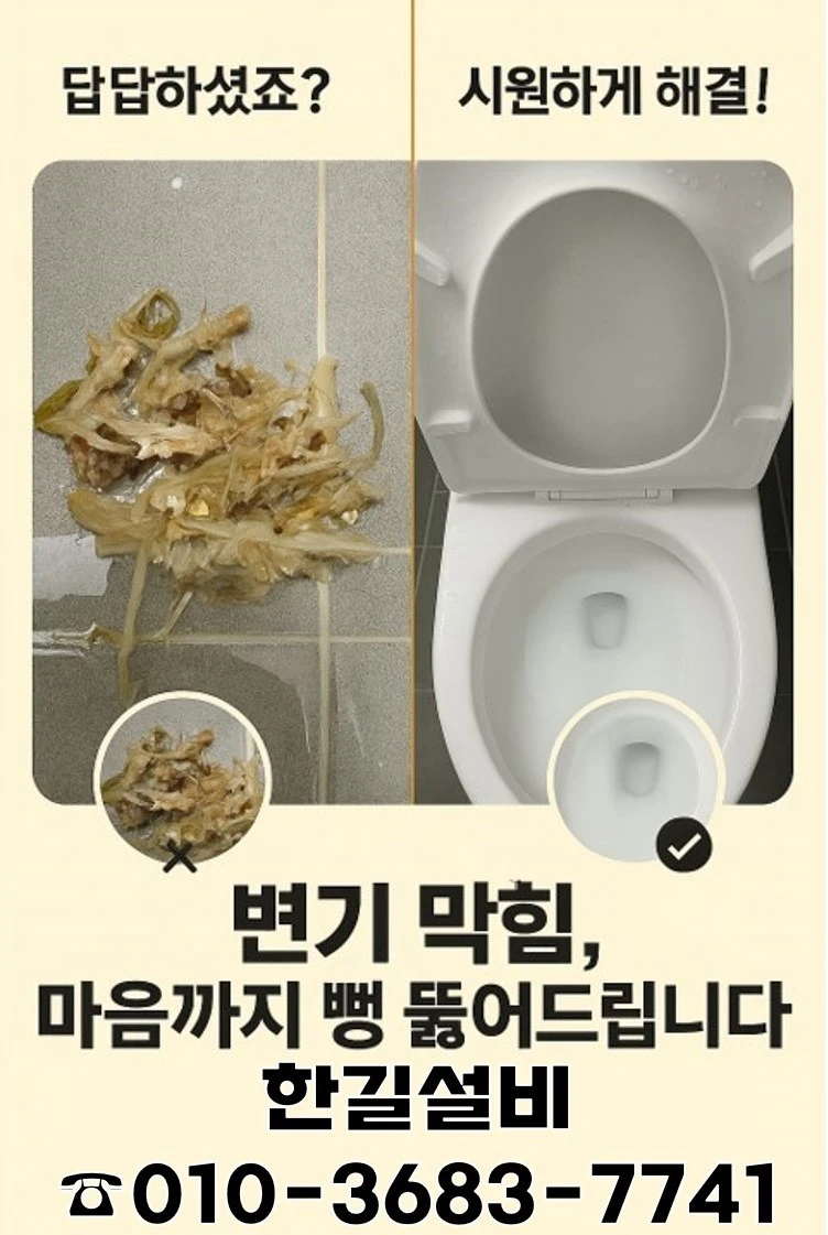 작업 전 — 변기 막힘 원인 이물질로 배수 불능 상태